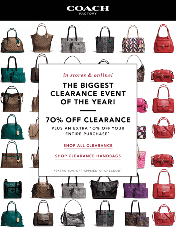 Coach Factory The 2013 Clearance Event: 70% OFF Clearance + Extra 10% Off Your Entire Purchase ...