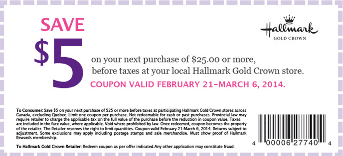 Hallmark Canada Coupons: Save $5 on Your Next Purchase of $25 Hot