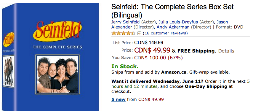 Amazon 1 Amazon Canada Offers: Get 67% on Seinfeld: The Complete Series Box Set (Bilingual)  & More