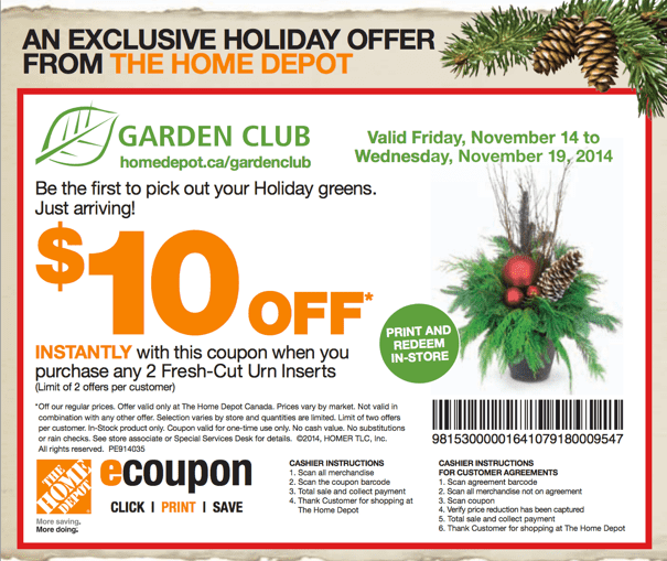 The Home Depot Garden Club Holidays Printable Coupons 