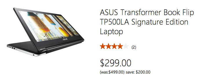 Microsoft Microsoft Canada Offers: Save $200 On ASUS Transformer Book Flip TP500LA Signature Edition Laptop, Now For $299.00 Plus FREE Shipping