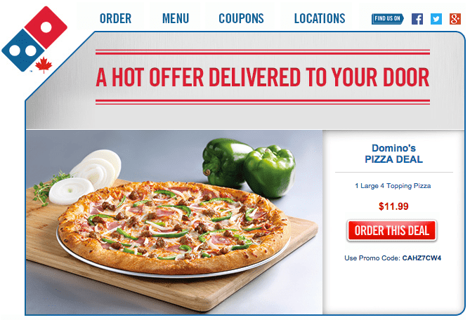 Dominos  Dominos Pizza Deal: Get Large Pizza With 4 Topping For $11.99, With Promo Code