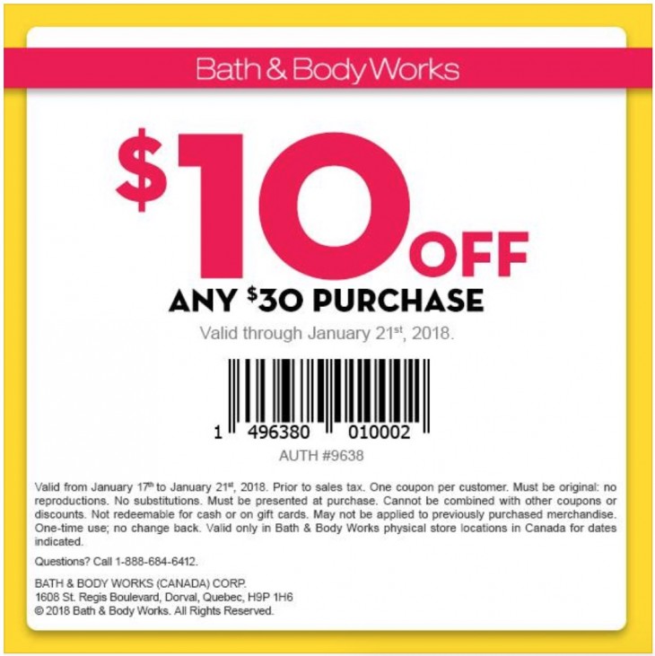 Bath & Body Works Canada Coupons Save 10 of Any 30 Purchase, Select