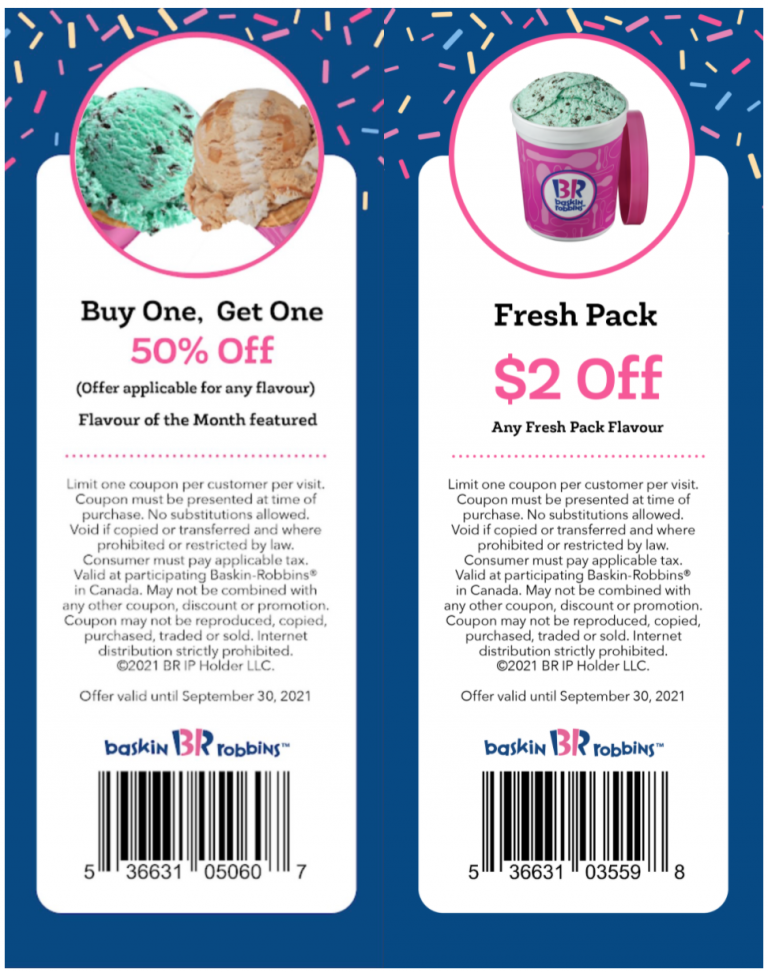 Baskin Robbins Canada New Coupons BOGO 50 Off Scoops 2 Off Any