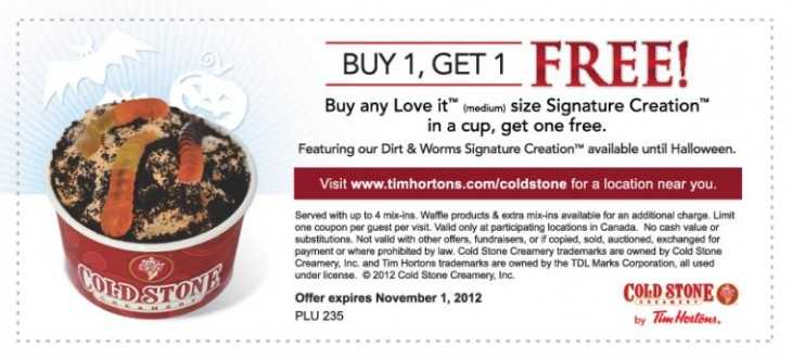 Tim Horton Cold Stone Creamery Coupon