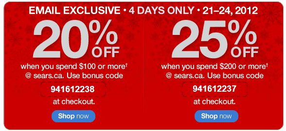 Sears Ca Save 20 Off 100 Or 25 Off 200 Hot Canada Deals Hot