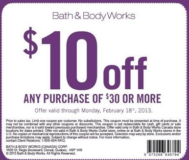 Bath & Body Works Coupon: $10 off Your Next Purchase of $30 - Hot ...