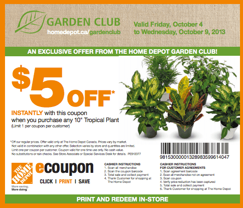 The Home Depot Garden Club Coupons Save 5 On Tropical Plants