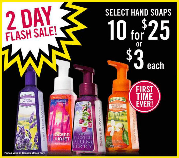 Bath & Body Works Canada Flash Sale: Select Hand Soaps 10 For $25 Only