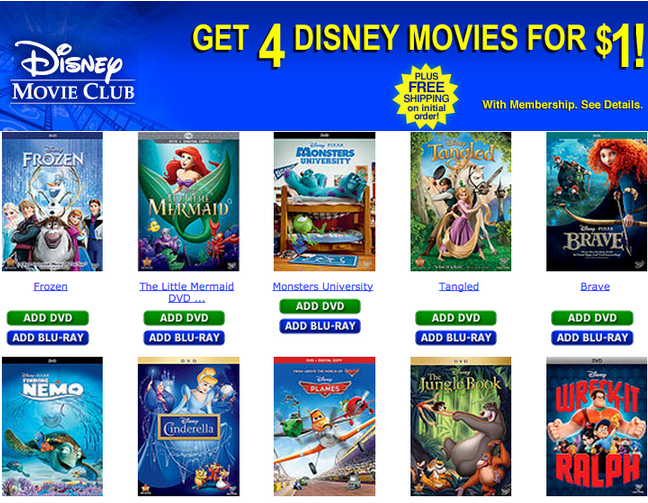 Disney Movie Club Canada Deals: Get 4 Disney Movies For $1 ...