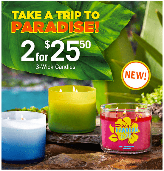 Bath & Body Works Canada Offers: 3-Wick Candles 2 for $25.50, Coupon