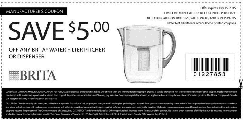 Brita Canada Printable Coupons Save 5 Off Your Purchase Of Any Brita 