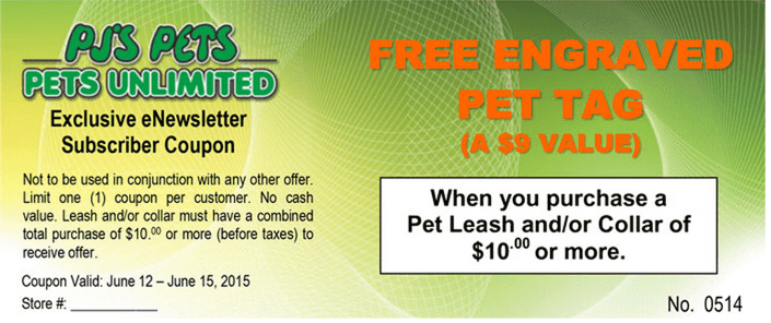 PJ’s Pets Canada Coupons FREE Engraved Pet Tag