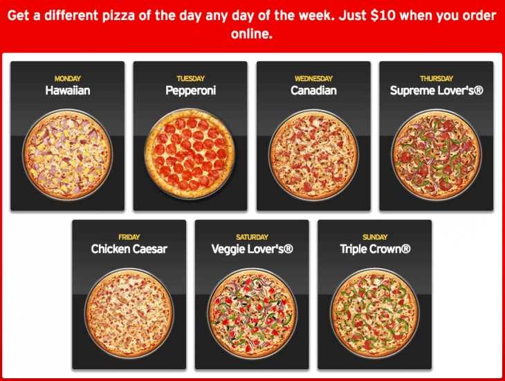 Pizza Hut Canada Offers Get A Different Pizza Of The Day Any Day Of The Week For Just 10 Online Hot Canada Deals Hot Canada Deals