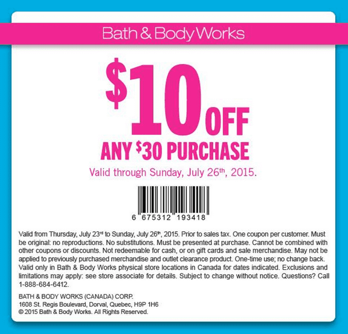 Bath & Body Works Canada New Coupon Save 10 Off Any 30