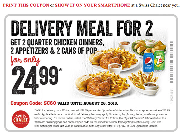 Swiss Chalet Canada Coupons: Get Delivery Meal for 2 For Only $24.99 ...