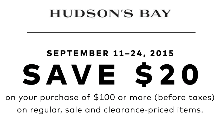 Hudson's Bay Canada Coupon Code Offers: Save $20 Off Your Purchase of ...