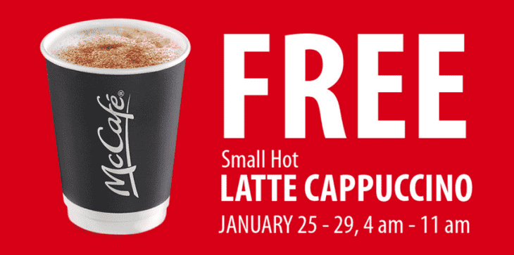 McDonalds Canada Free hot Latte Cappuccino