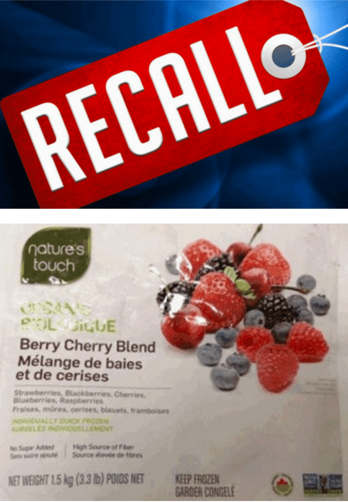 Food Recall Warning Nature's Touch Brand Organic Berry Cherry Blend