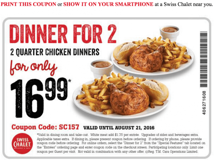 Swiss Chalet Canada Coupons Get Dinner For Two For 16.99 Hot Canada