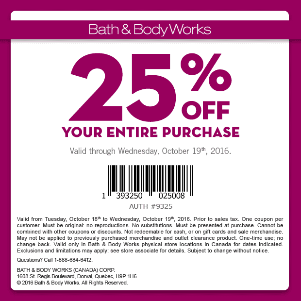 Bath & Body Works Canada Coupon Offers: Save 25% Off Your ...