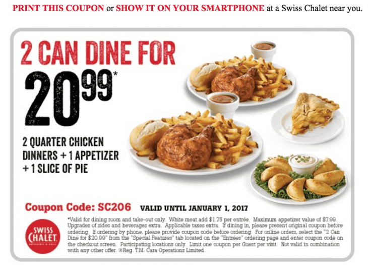 Swiss Chalet Canada New Coupons 2 Can Dine For Only 20.99 Hot