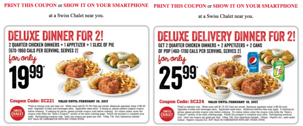 Swiss Chalet Canada Valentine's Day Coupons: $19.99 for Delivery Dinner ...