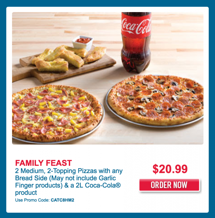 Domino's Pizza Canada Deals: 2 Medium, 2-Topping Pizzas with any Bread ...