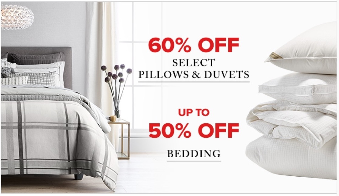 Hudson’s Bay Canada Offers Save 60 off Pillows & Duvets, 50 off
