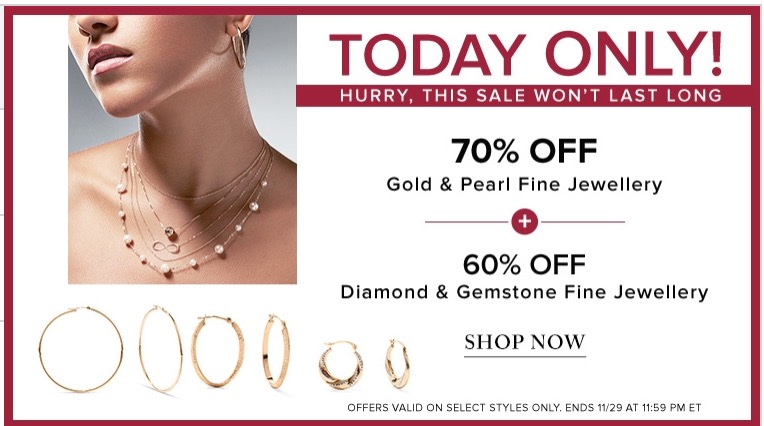 Hudson's Bay Canada Today's Sale: Save 70% Off Gold & Pearl Fine 