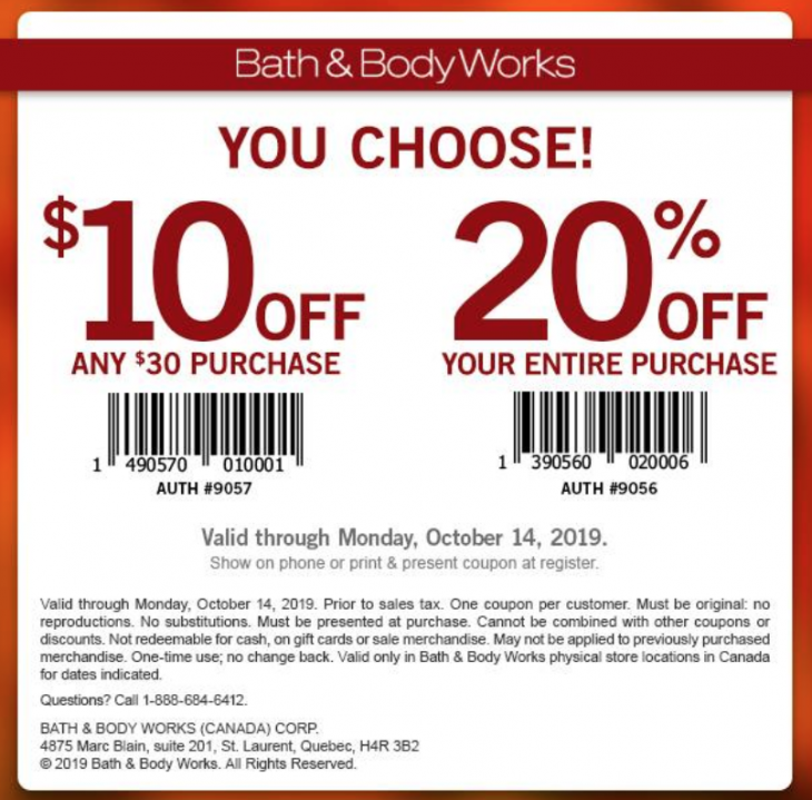 Bath & Body Works Canada Coupon: 20% Off or $10 Off Any $30 Purchase ...