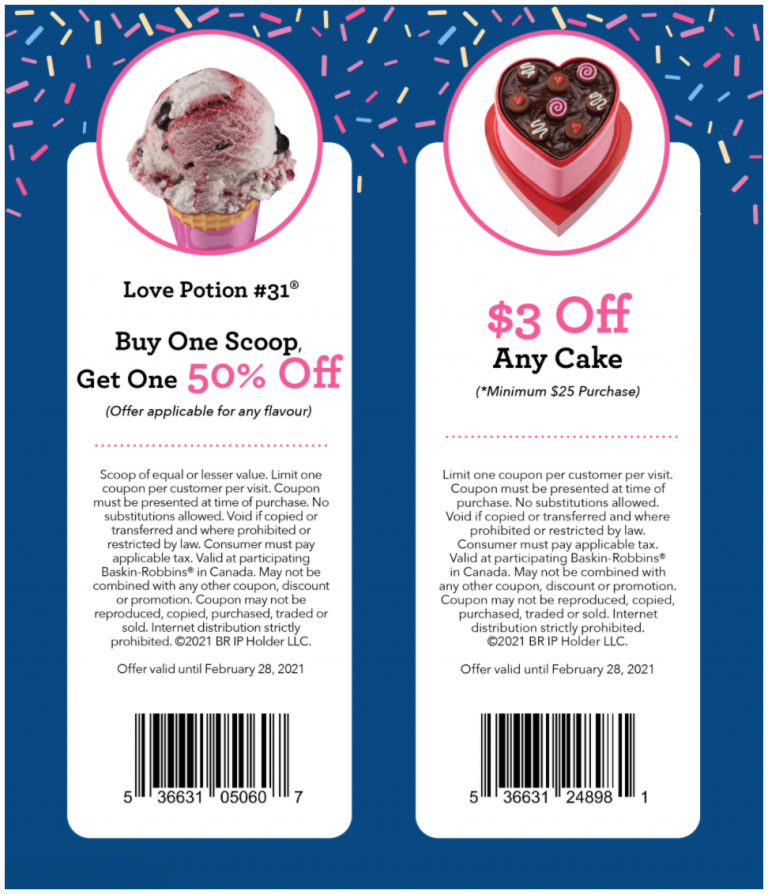 Baskin Robbins Canada Coupons BOGO 50 Off Scoops, Save 3.00 off Any