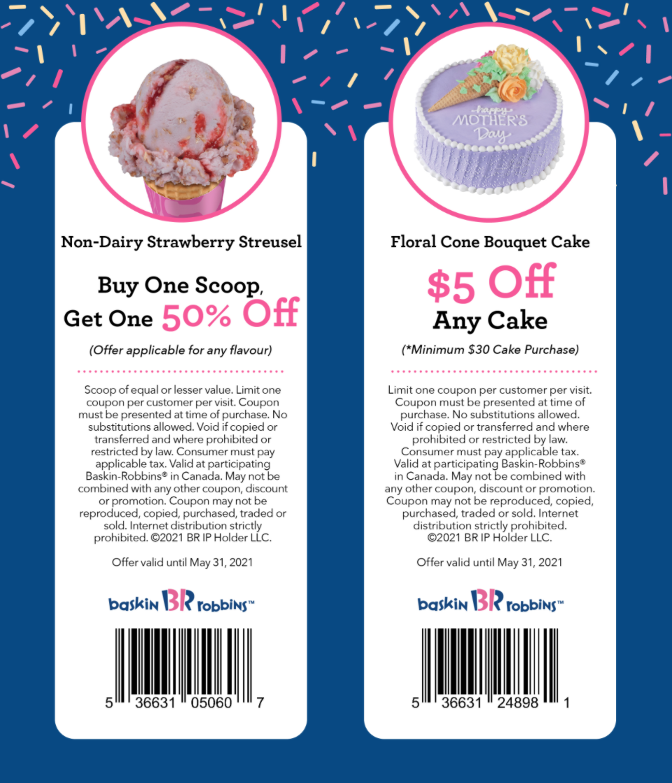 Baskin Robbins Canada May Coupons BOGO 50 Off Scoops + 5 off any